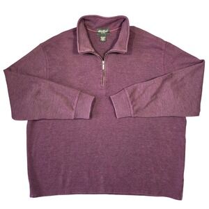 Eddie Bauer Mens XXL Quarter Zip Pullover Sweater Burgundy Purple Heathered Knit